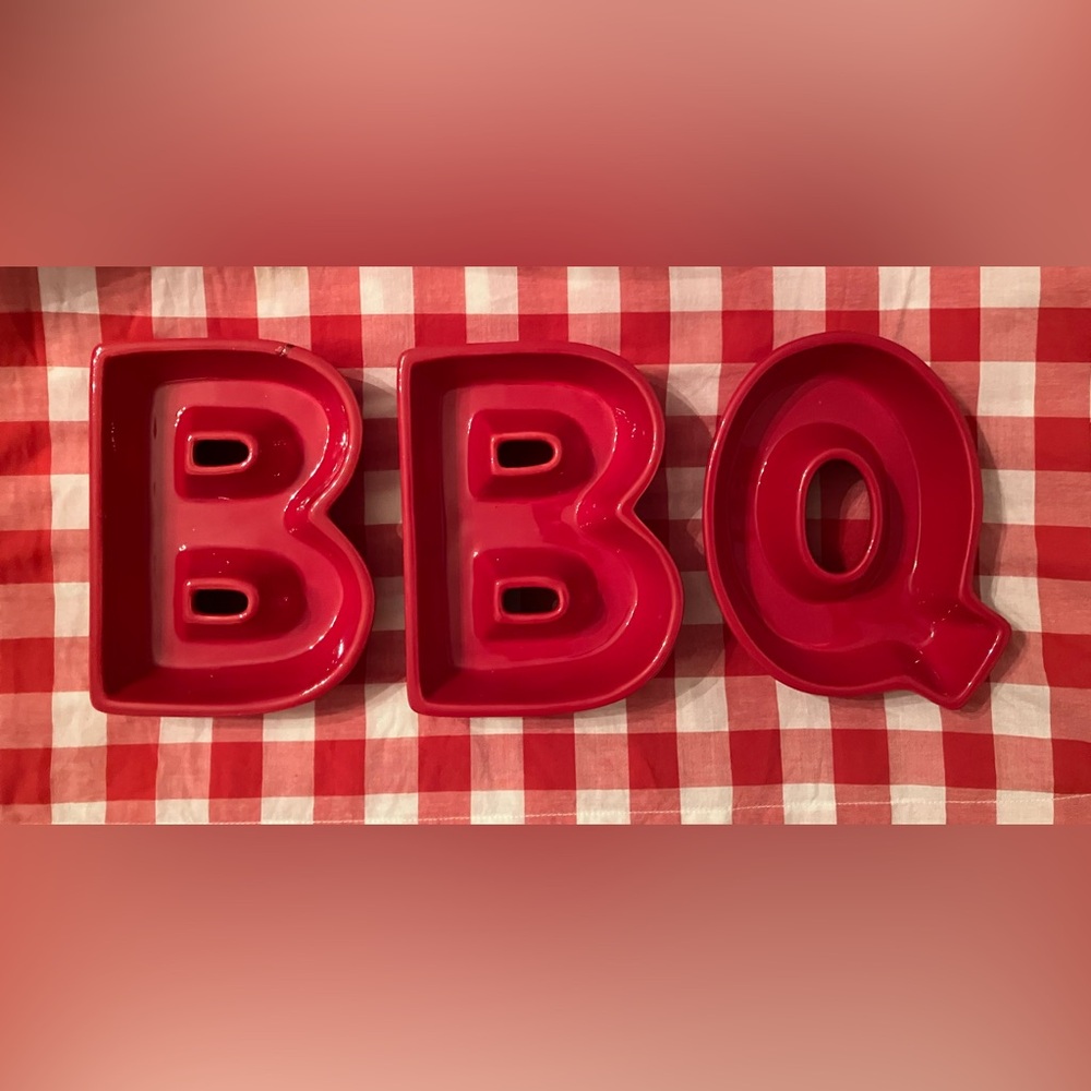 Vintage Ceramic BBQ Barbecue Fillable Letters Serving/Condiment Dishes Dip Bowls